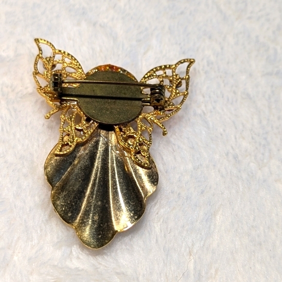 Vintage Goldtone and Rhinestone Angel Christmas Brooche - Picture 4 of 9